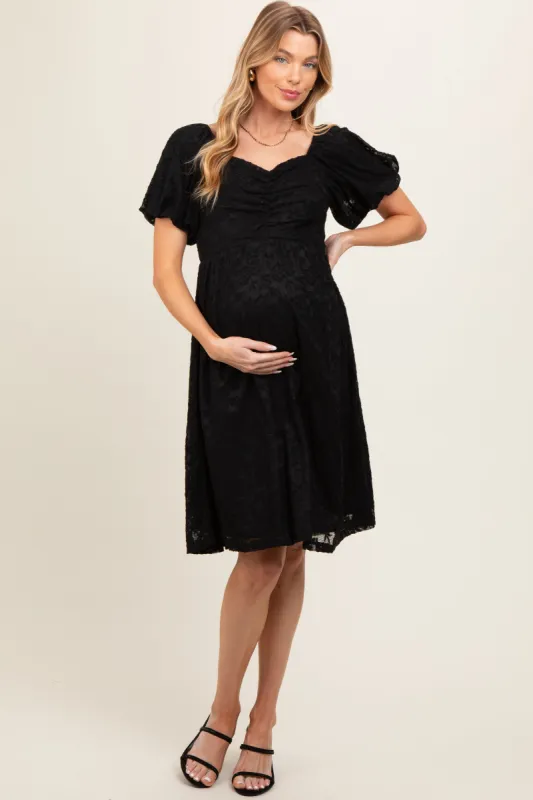 Black Lace Puff Sleeve Maternity Dress sold by Pinkblush