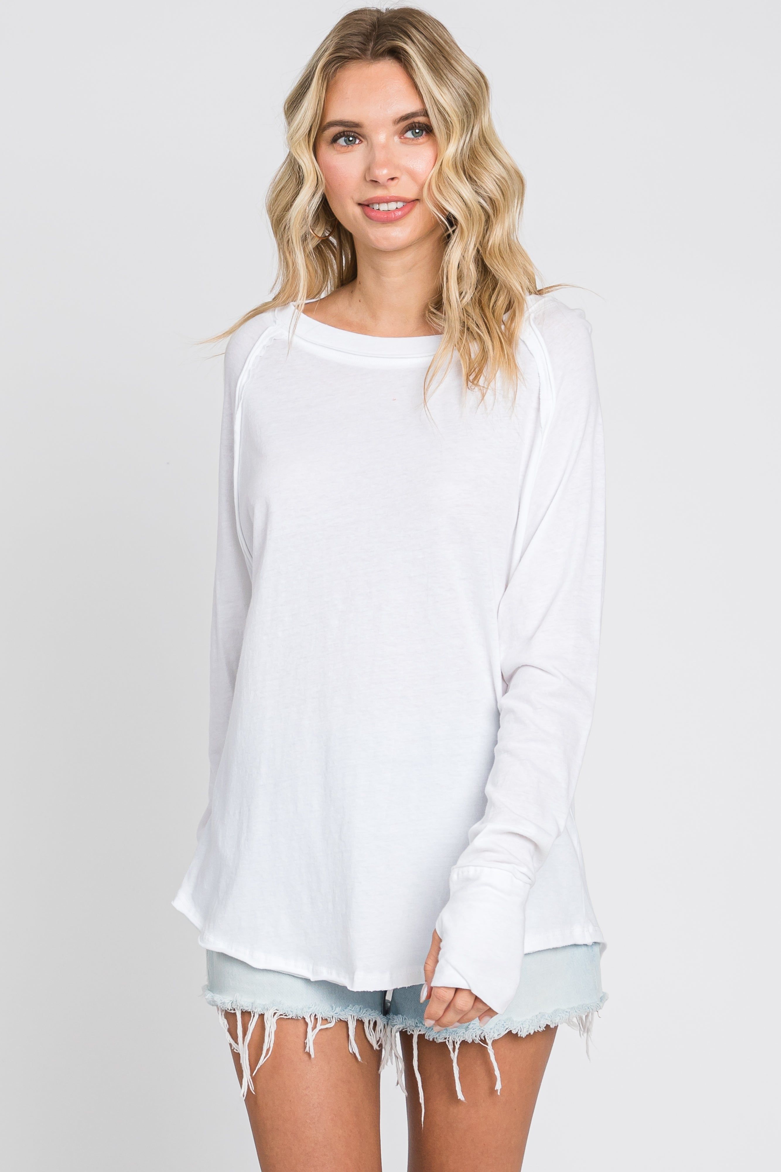 White Exposed Seam Long Sleeve Top sold by Pinkblush product image thumbnail 2