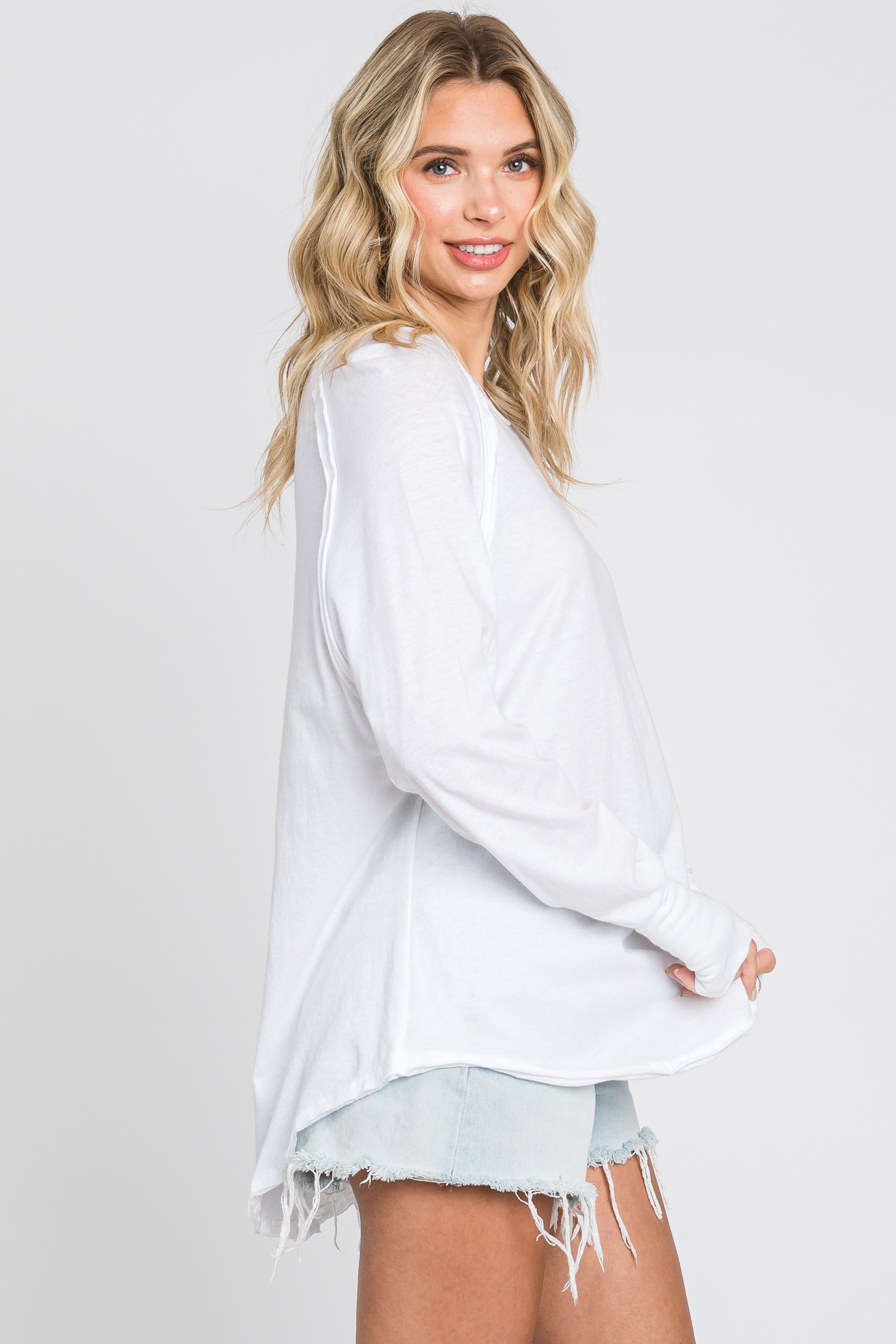 White Exposed Seam Long Sleeve Top sold by Pinkblush product image thumbnail 3