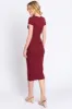 Burgundy Rib Knit Short Sleeve Midi Dress sold by Pinkblush