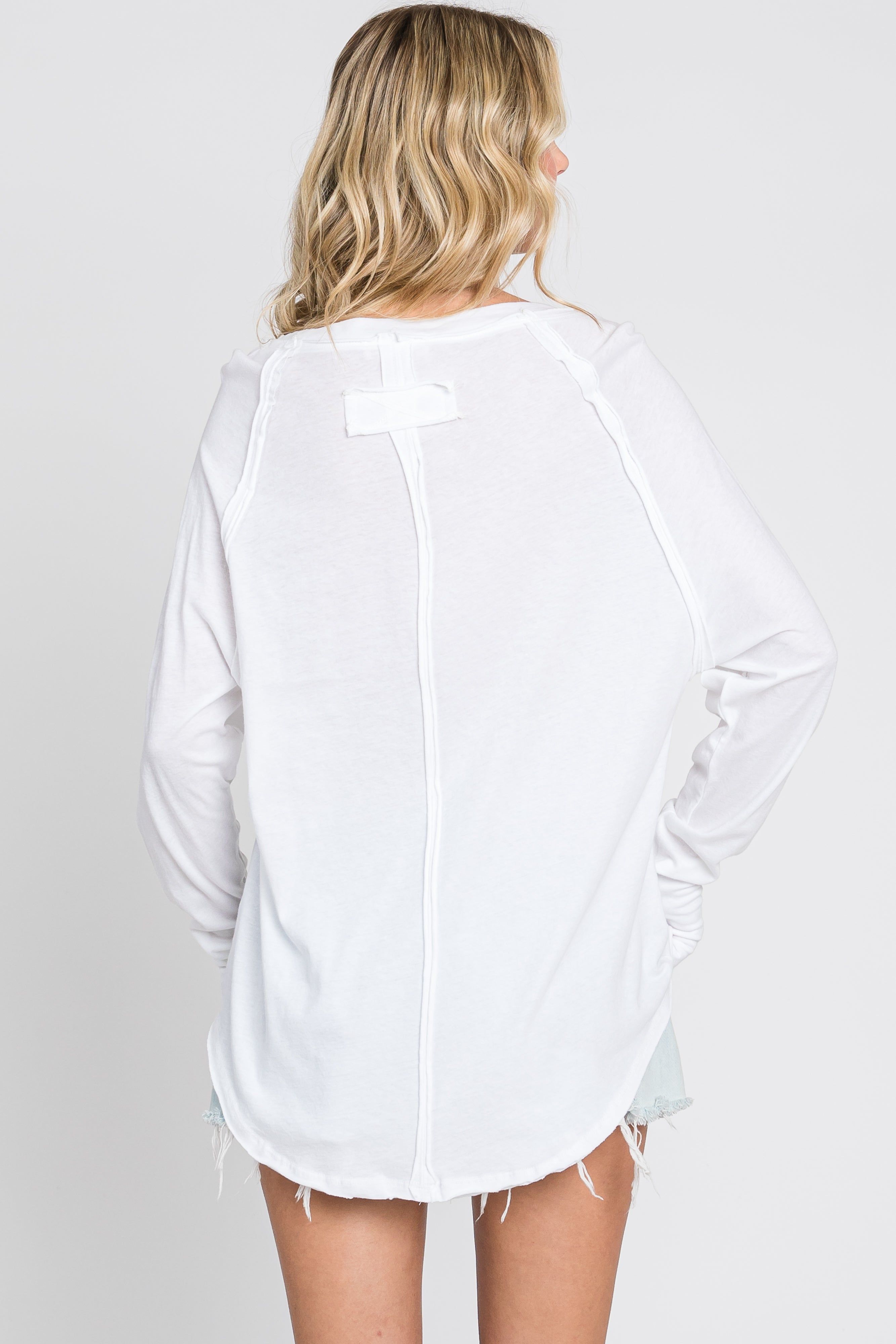 White Exposed Seam Long Sleeve Top sold by Pinkblush product image thumbnail 4