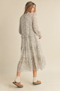 Ivory Floral Tiered Ruffle Trim Midi Dress sold by Pinkblush
