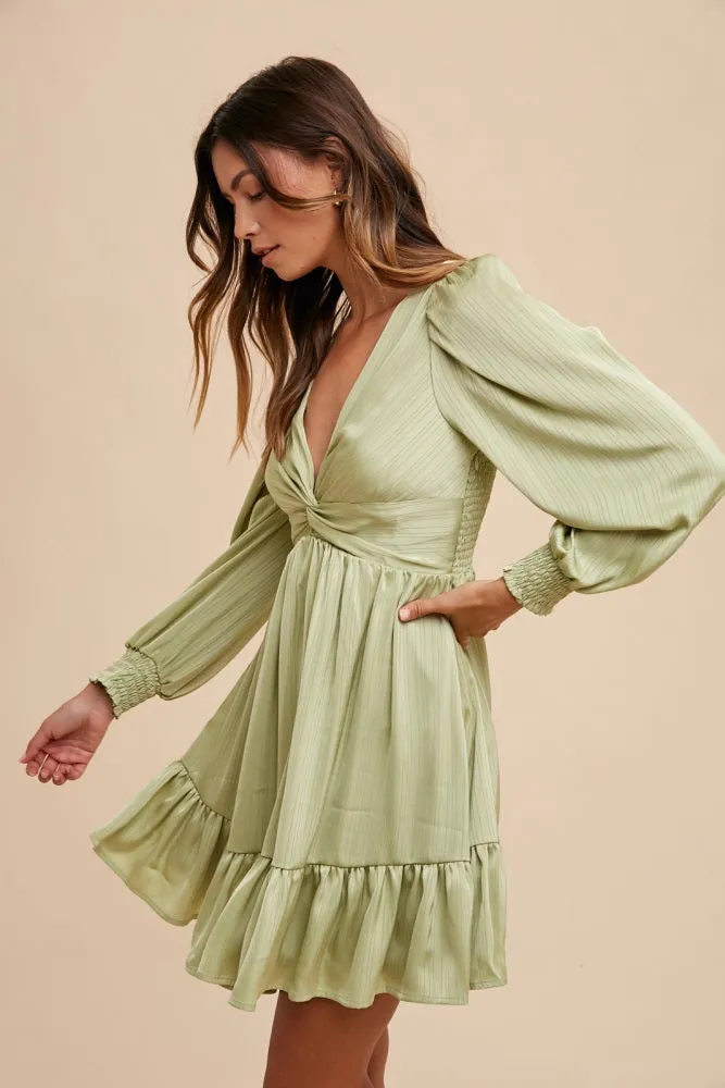 Mint Green Striped Satin Twist Front Dress sold by Pinkblush product image thumbnail 4
