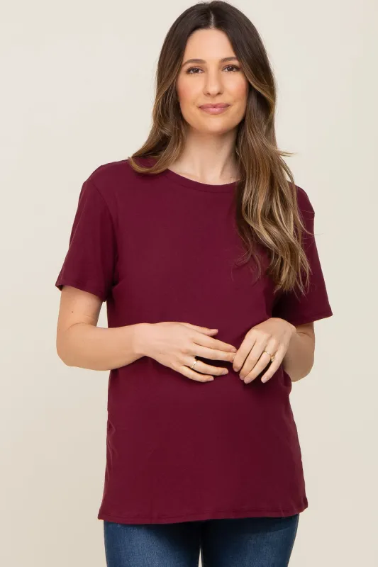 Burgundy Oversized Short Sleeve Maternity Top sold by Pinkblush