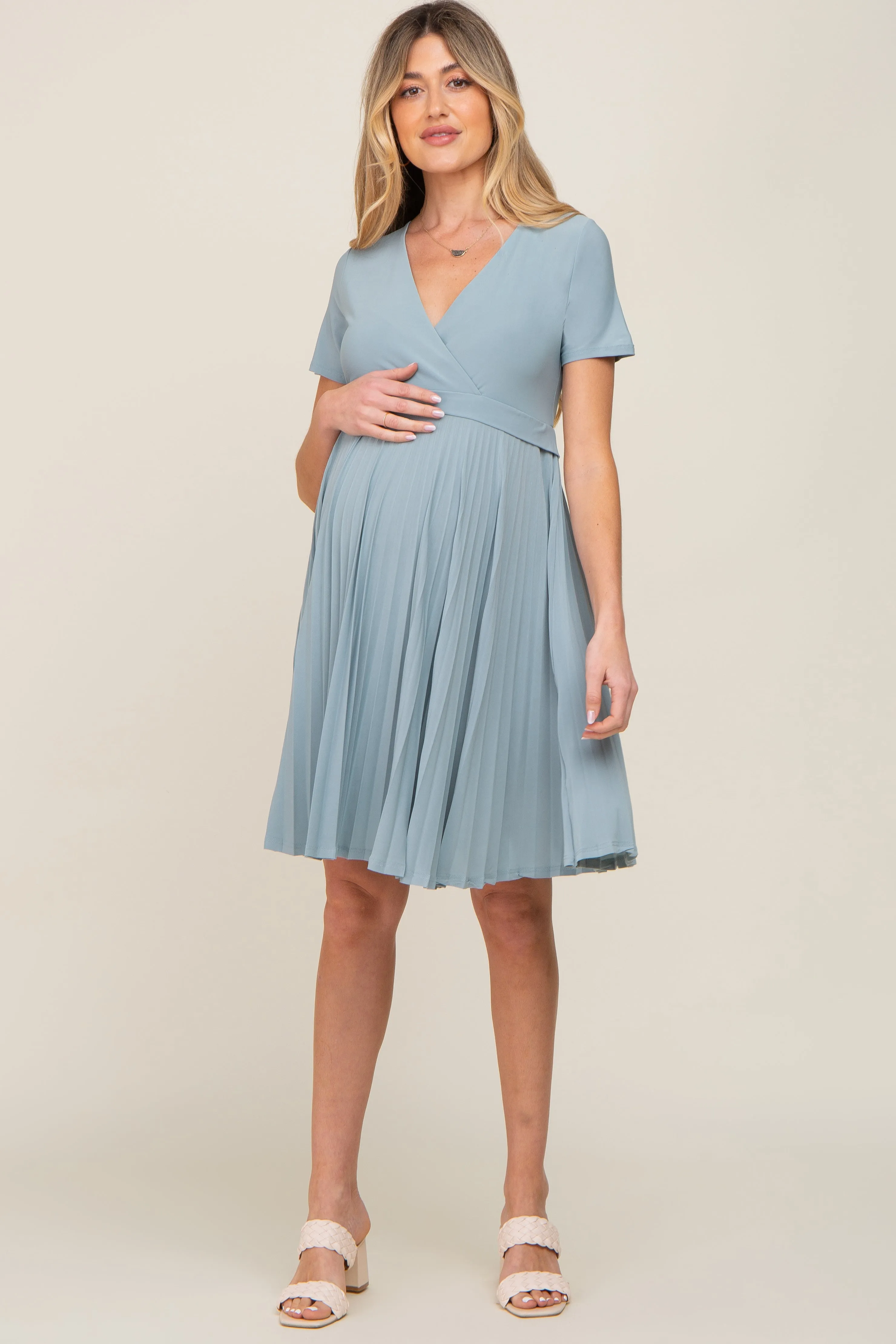 Mint Pleated Maternity/Nursing Dress sold by Pinkblush product image thumbnail 4