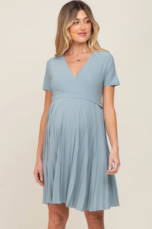 Mint Pleated Maternity/Nursing Dress sold by Pinkblush