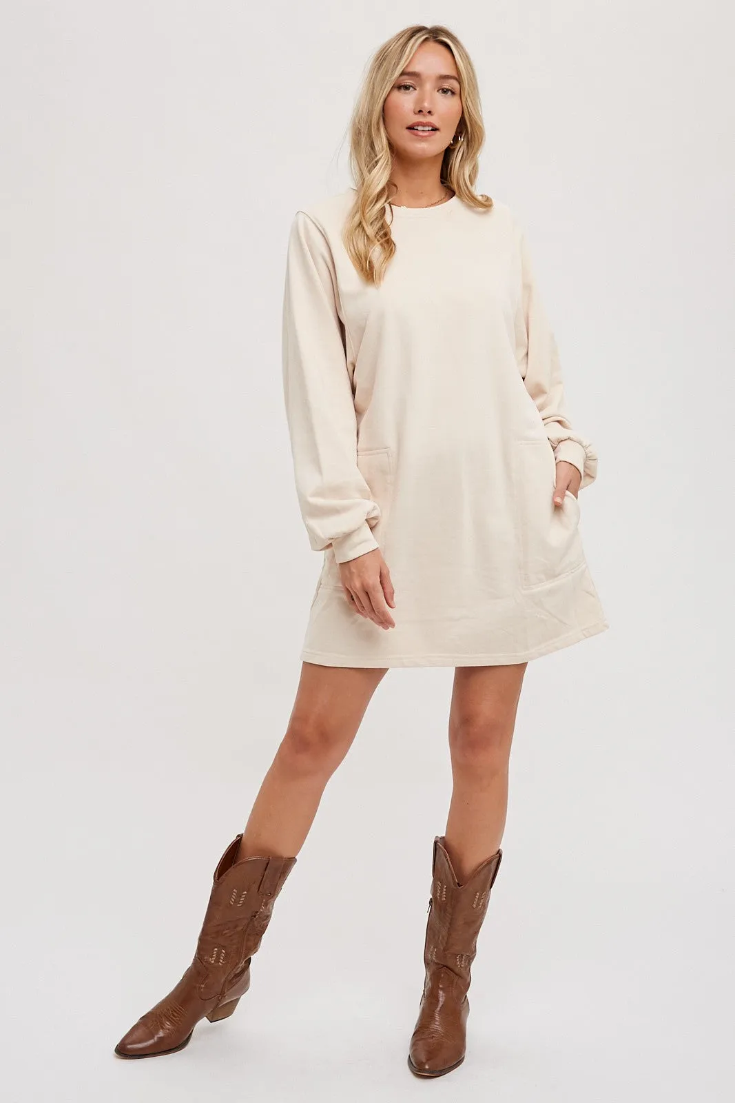 Cream Ultra Soft Sweatshirt Dress sold by Pinkblush product image thumbnail 3
