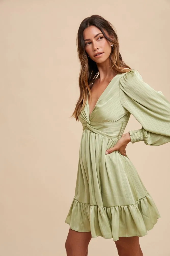 Mint Green Striped Satin Twist Front Dress sold by Pinkblush product image thumbnail 2