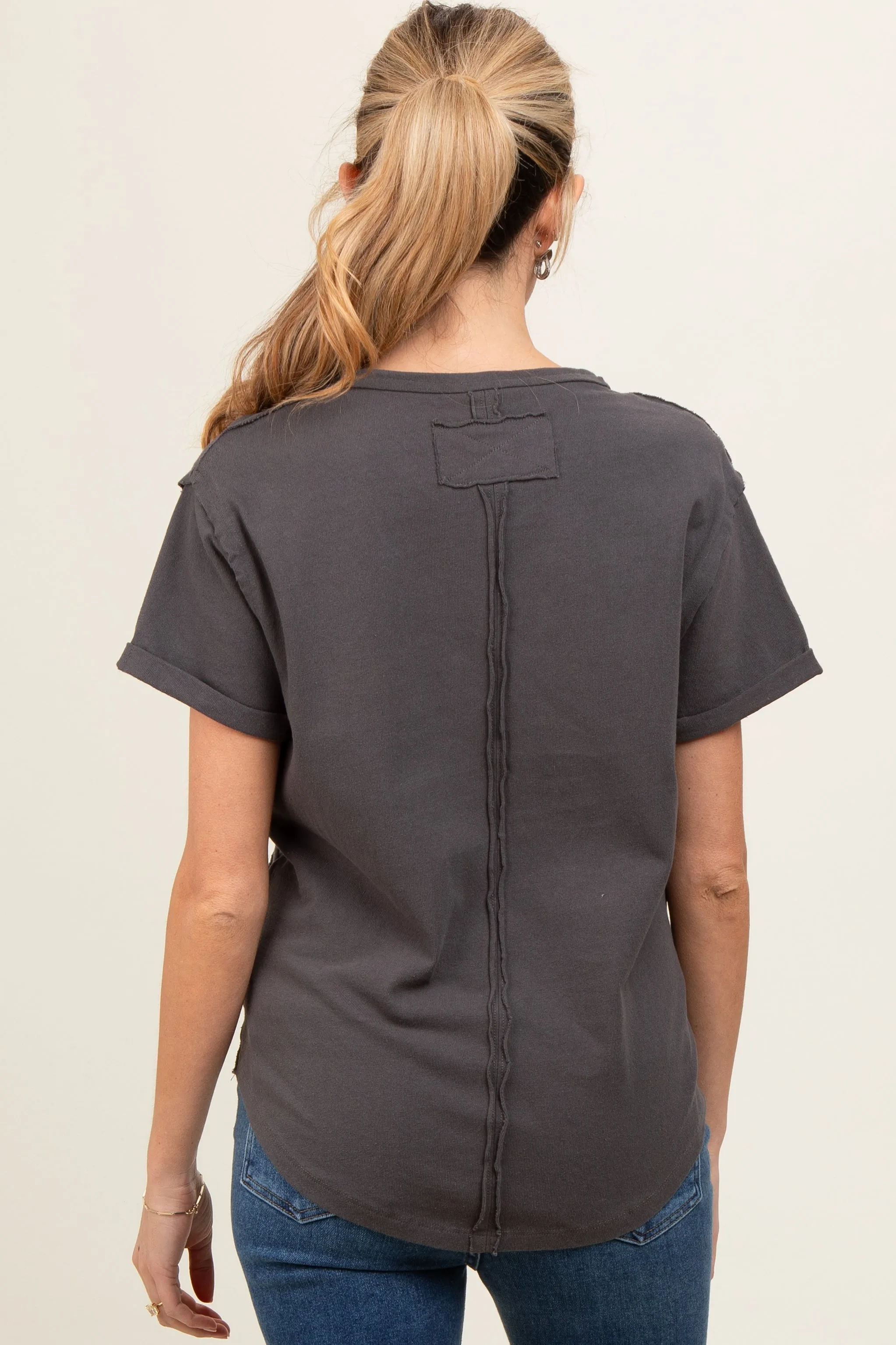 Charcoal Wrap Short Sleeve Raw Hem Maternity Top sold by Pinkblush product image thumbnail 3