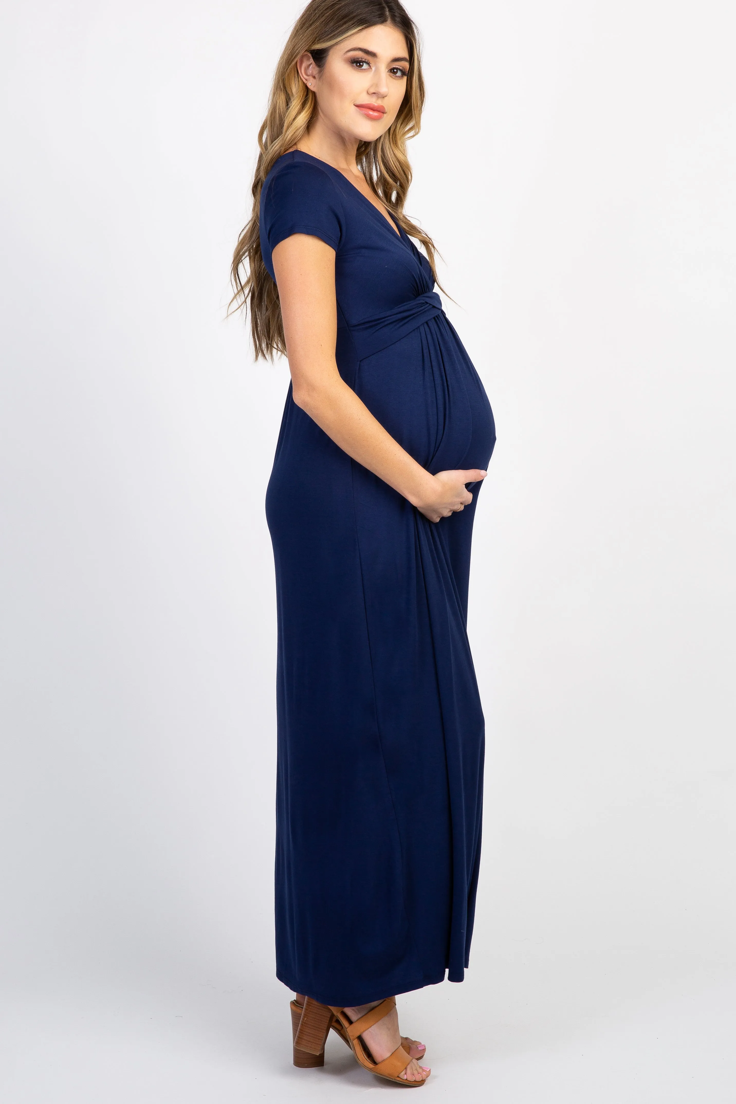 PinkBlush Petite Navy Draped Maternity/Nursing Maxi Dress sold by Pinkblush product image thumbnail 4