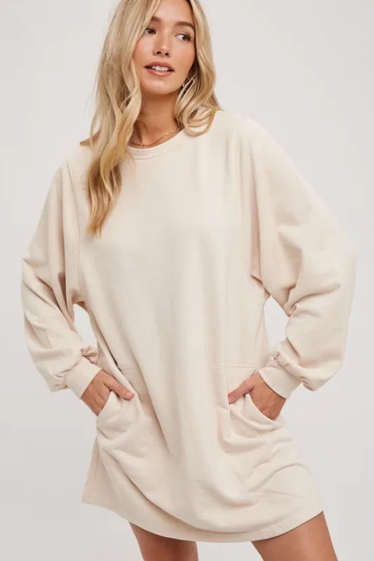 Cream Ultra Soft Sweatshirt Dress sold by Pinkblush