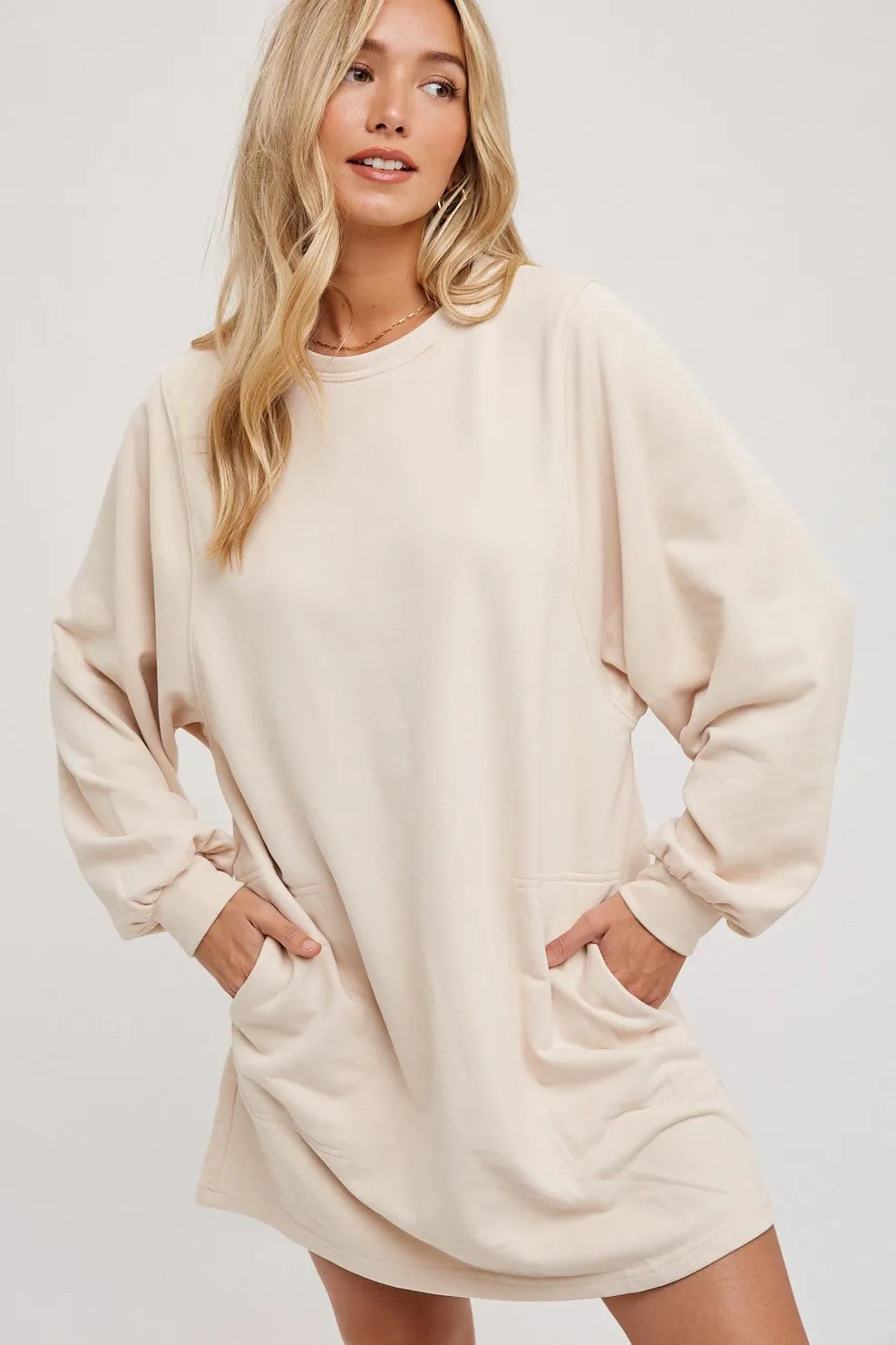 Cream Ultra Soft Sweatshirt Dress sold by Pinkblush