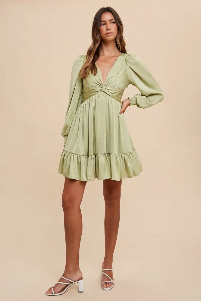 Mint Green Striped Satin Twist Front Dress sold by Pinkblush product image thumbnail 5