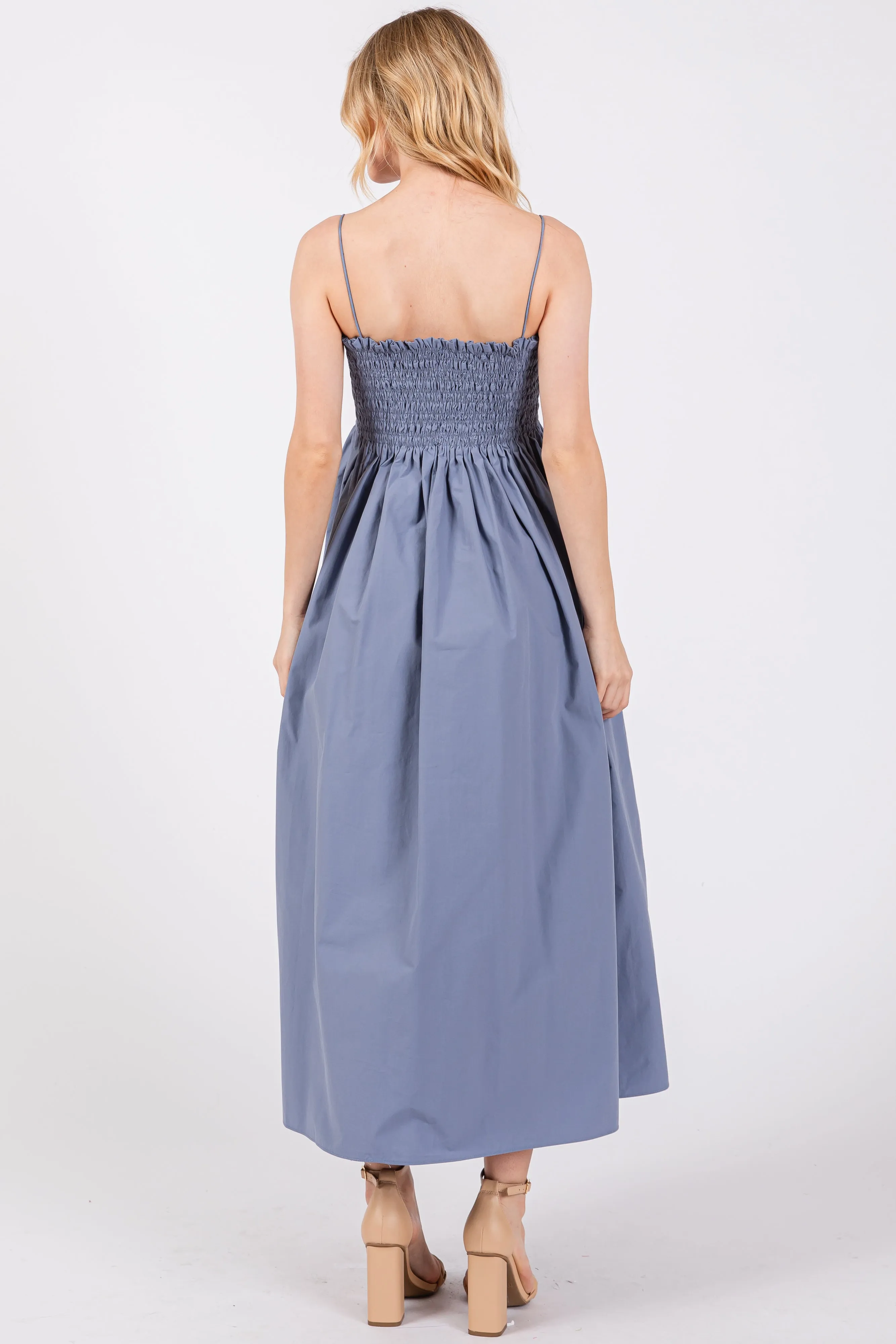 Blue Smocked Pocketed Midi Dress sold by Pinkblush product image thumbnail 4