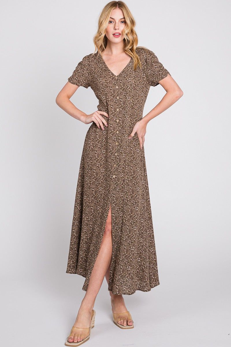 Mocha Floral Button Accent Maternity Maxi Dress sold by Pinkblush product image thumbnail 4