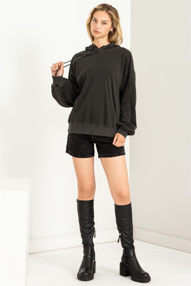 Black Faded Wash Drawstring Hoodie sold by Pinkblush product image thumbnail 4