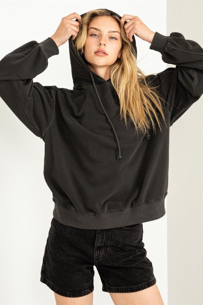 Black Faded Wash Drawstring Hoodie sold by Pinkblush