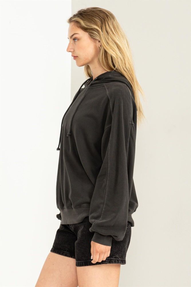 Black Faded Wash Drawstring Hoodie sold by Pinkblush product image thumbnail 2