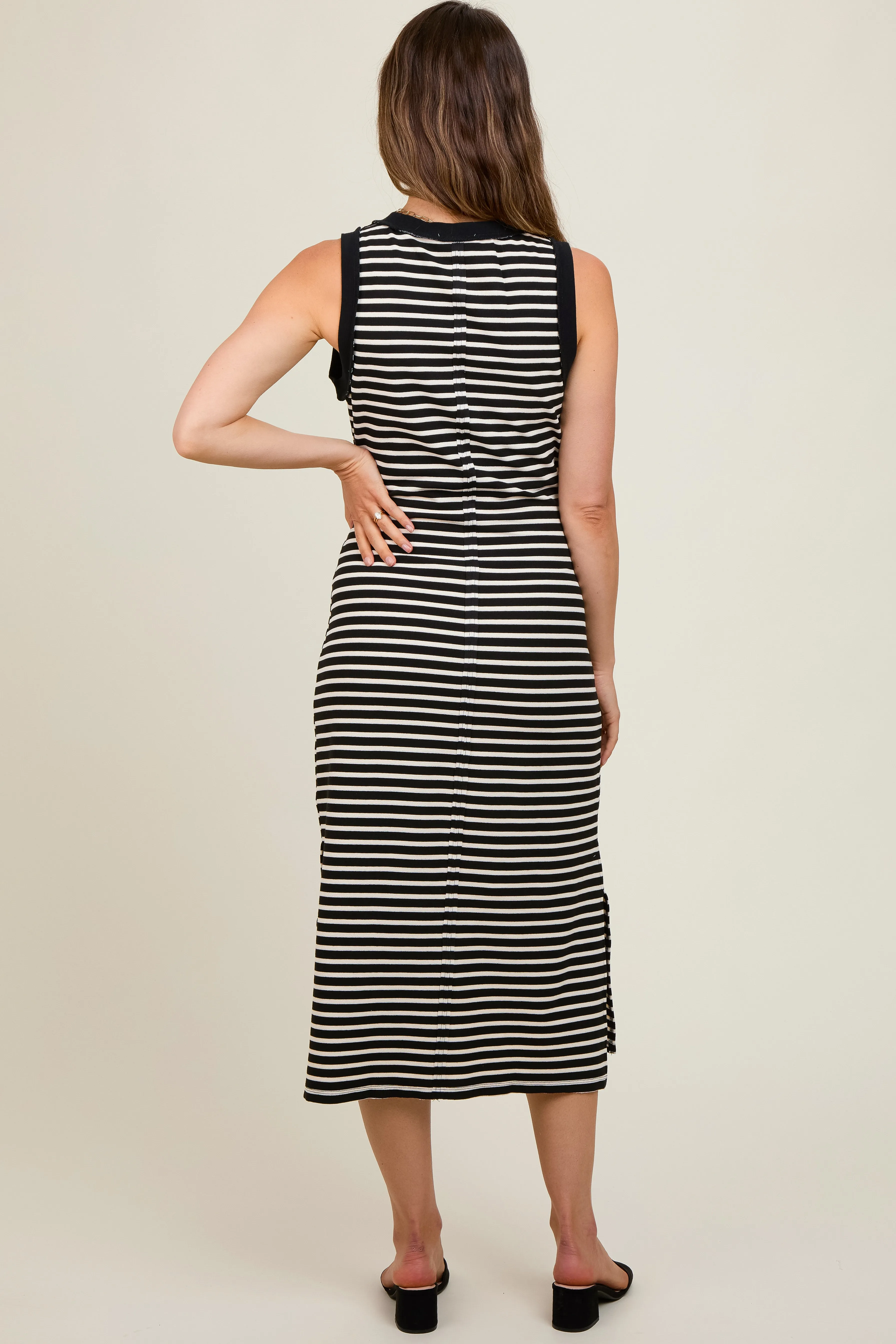 Black Striped Sleeveless Maternity Midi Dress sold by Pinkblush product image thumbnail 4