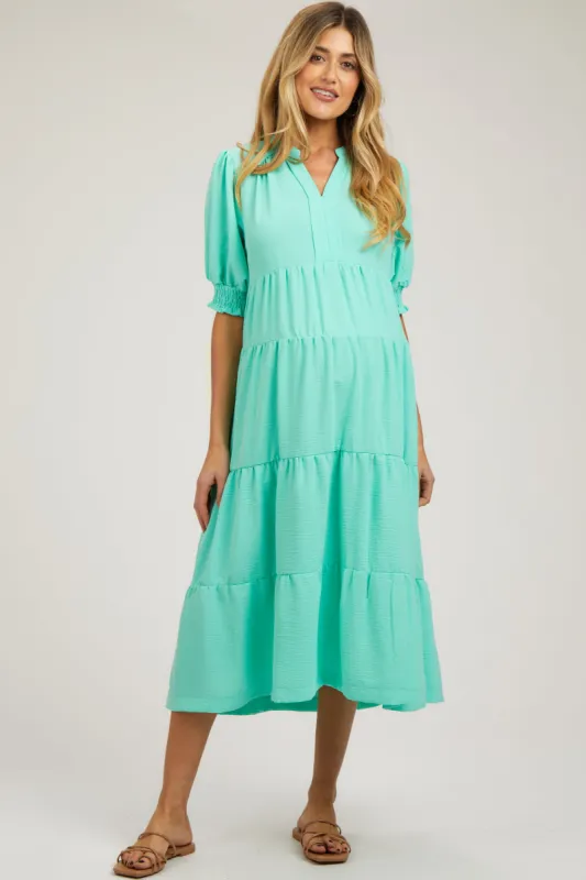 Emerald Short Sleeve Tiered Maternity Midi Dress sold by Pinkblush