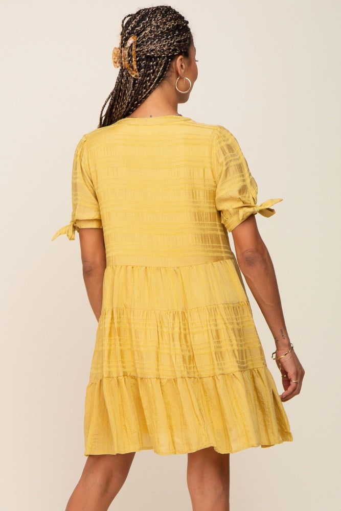 Yellow Textured Stripe V-Neck Tiered Dress sold by Pinkblush product image thumbnail 3