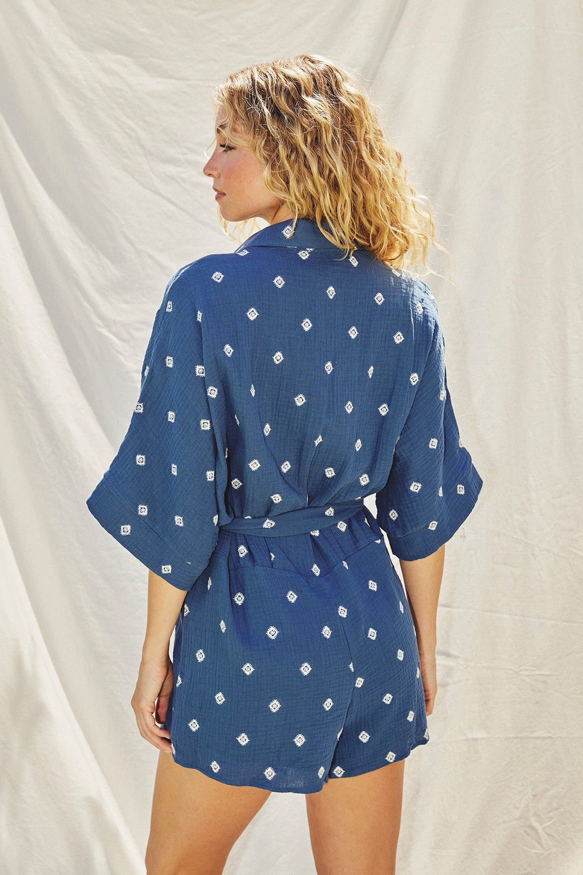Dark Denim Cotton Button Up Collared Romper sold by Pinkblush product image thumbnail 3