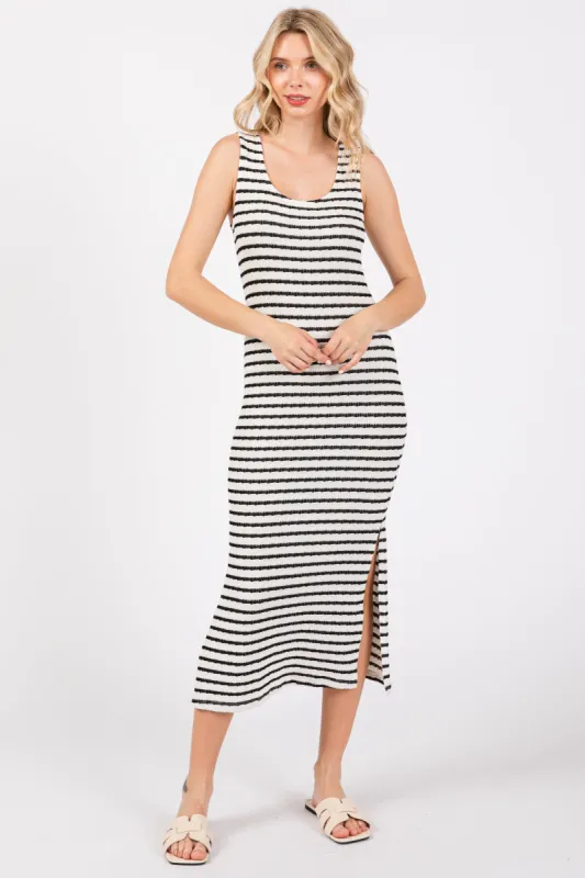 Black Striped Side Slit Midi Dress sold by Pinkblush