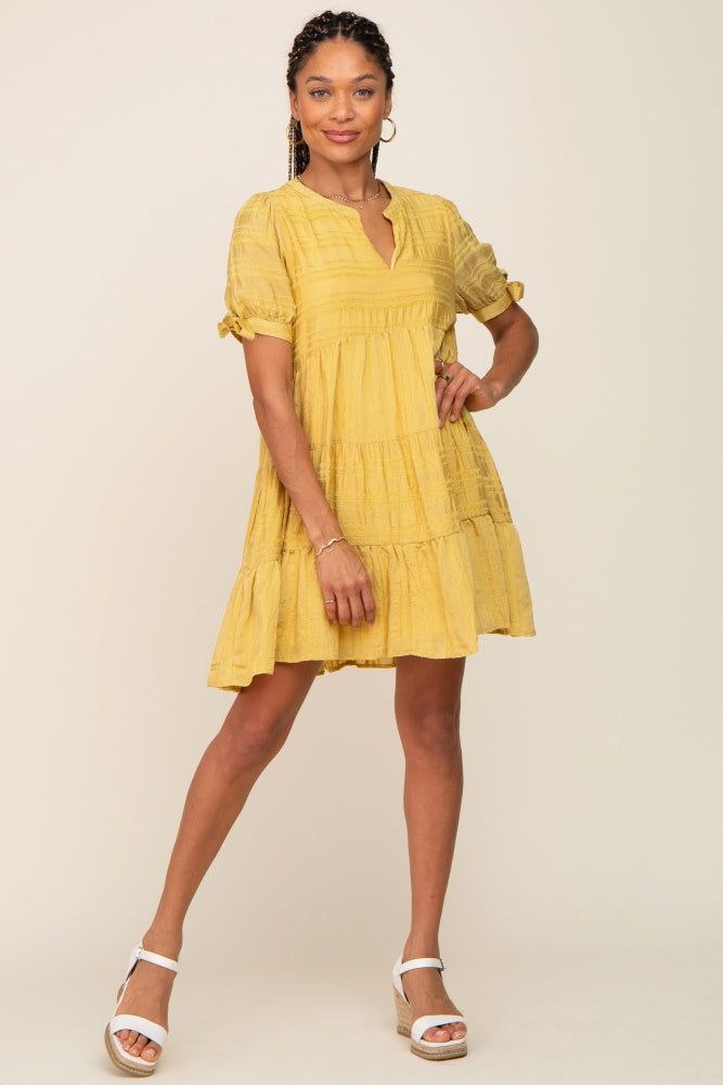 Yellow Textured Stripe V-Neck Tiered Dress sold by Pinkblush product image thumbnail 4