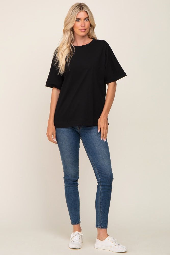 Black Oversized Rolled Short Sleeve Top sold by Pinkblush product image thumbnail 4