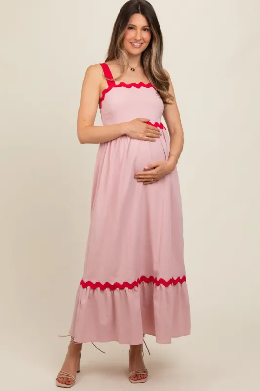 Pink Contrast Trim Maternity Maxi Dress sold by Pinkblush