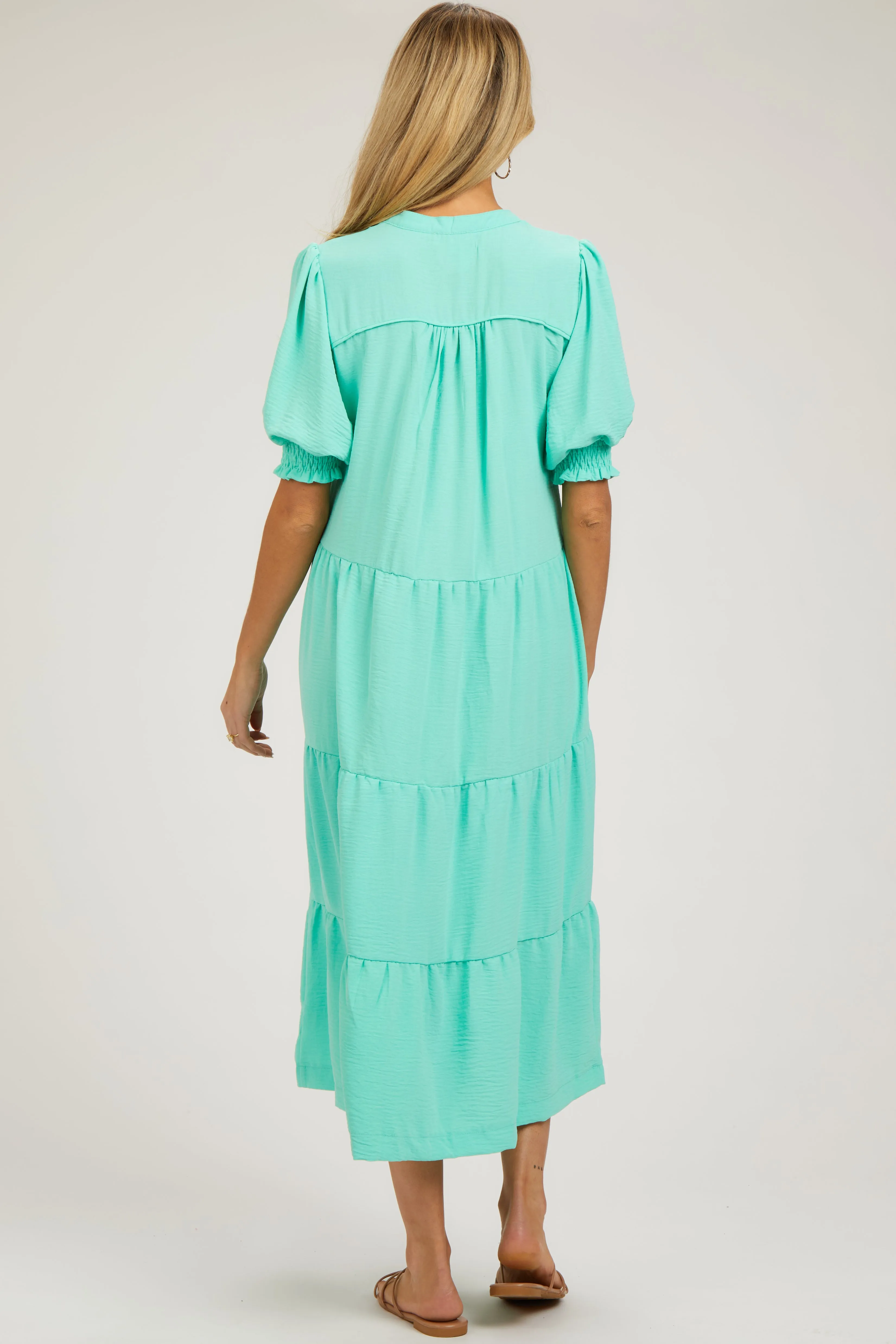 Emerald Short Sleeve Tiered Maternity Midi Dress sold by Pinkblush product image thumbnail 3