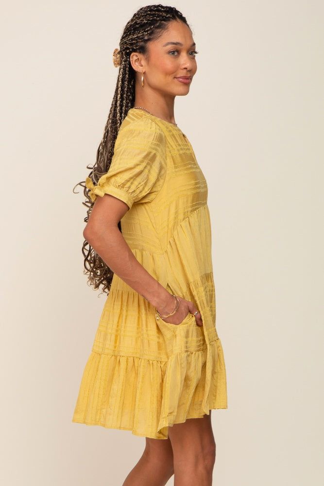 Yellow Textured Stripe V-Neck Tiered Dress sold by Pinkblush product image thumbnail 2