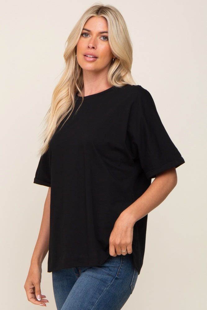 Black Oversized Rolled Short Sleeve Top sold by Pinkblush product image thumbnail 2