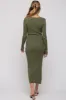 Olive Ribbed Fitted Long Sleeve Maternity Maxi Dress sold by Pinkblush
