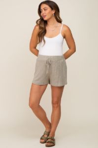 Light Olive Ribbed Soft Knit Maternity Shorts sold by Pinkblush