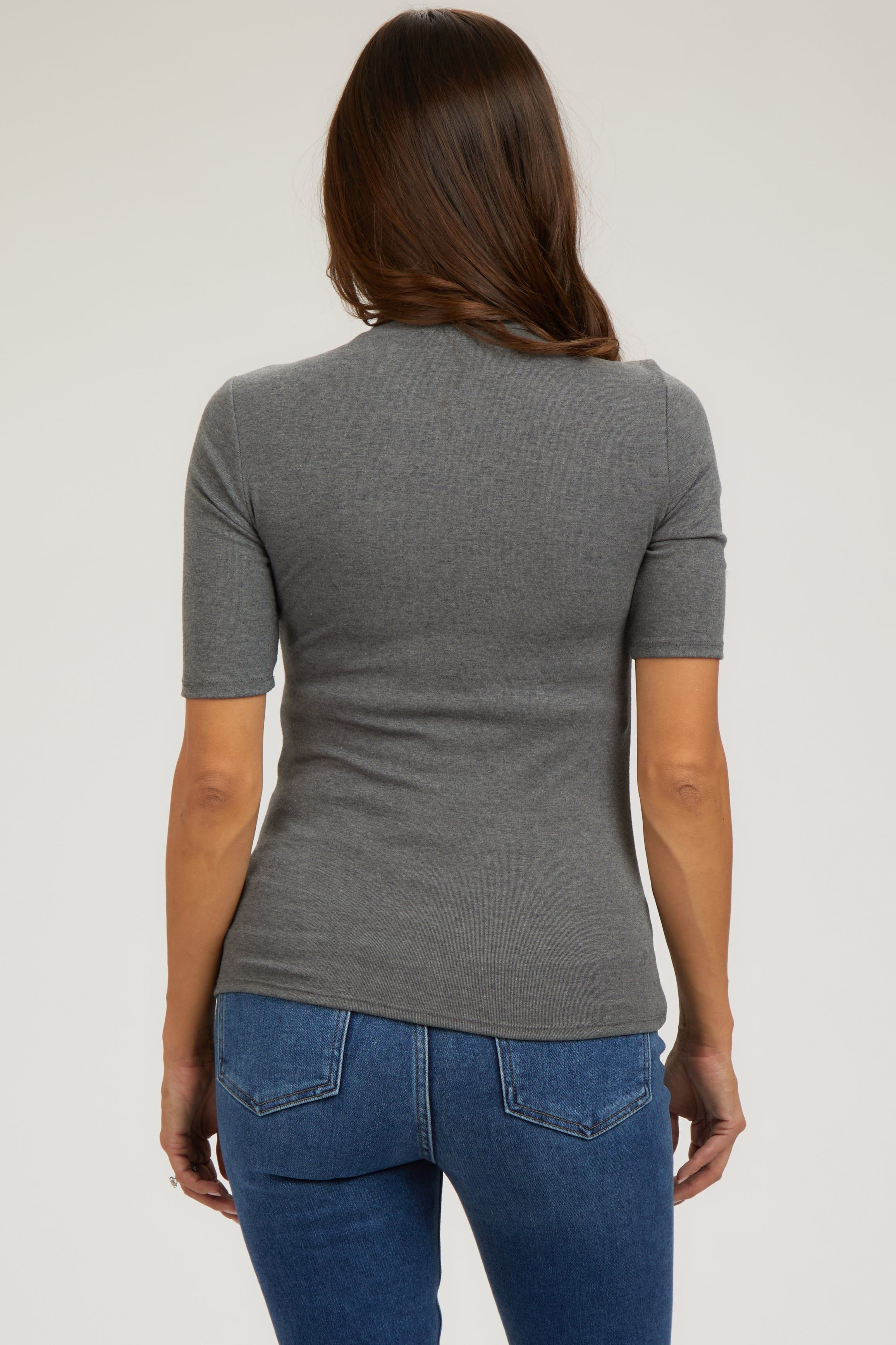 Charcoal Short Sleeve Turtleneck Maternity Top sold by Pinkblush product image thumbnail 3