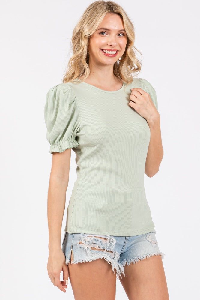 Sage Ribbed Puff Sleeve Top sold by Pinkblush product image thumbnail 3