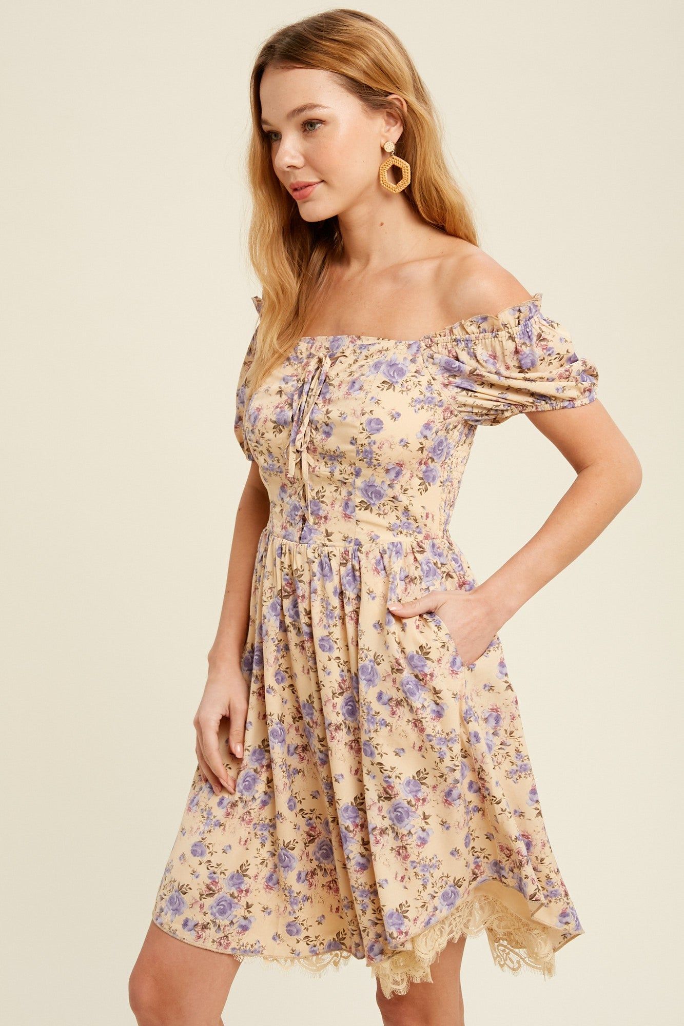 Taupe Floral Printed Woven Mini Dress sold by Pinkblush product image thumbnail 3