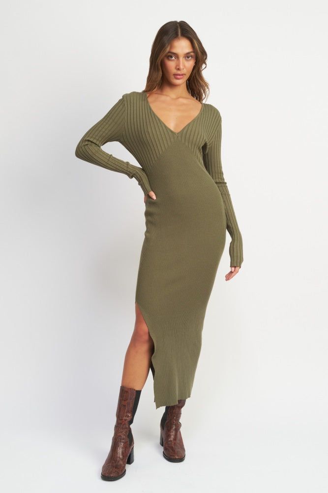Olive Ribbed Fitted Long Sleeve Maternity Maxi Dress sold by Pinkblush product image thumbnail 5