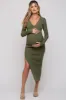 Olive Ribbed Fitted Long Sleeve Maternity Maxi Dress sold by Pinkblush