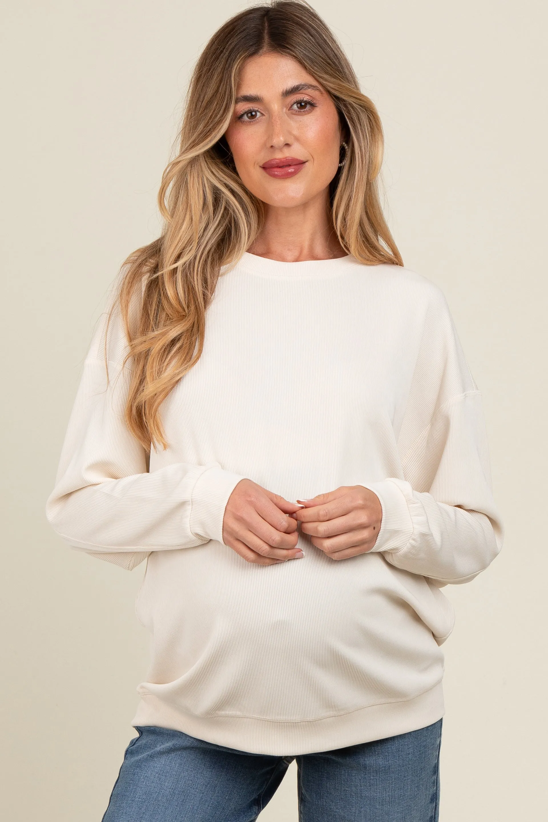 Ivory Drop Shoulder Maternity Sweatshirt sold by Pinkblush