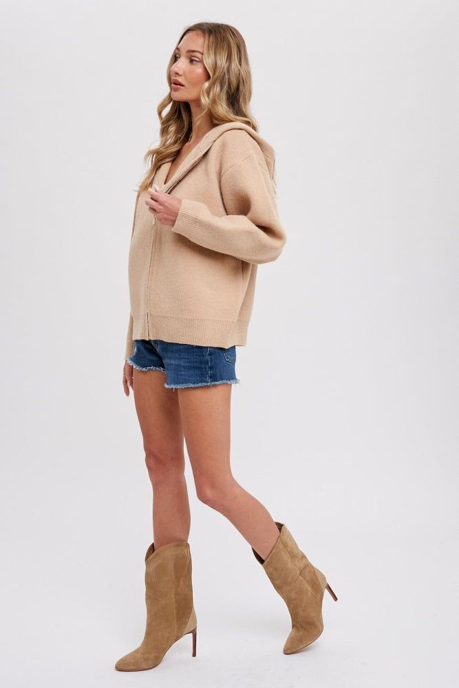 Taupe Zip Up Hooded Cardigan sold by Pinkblush product image thumbnail 4