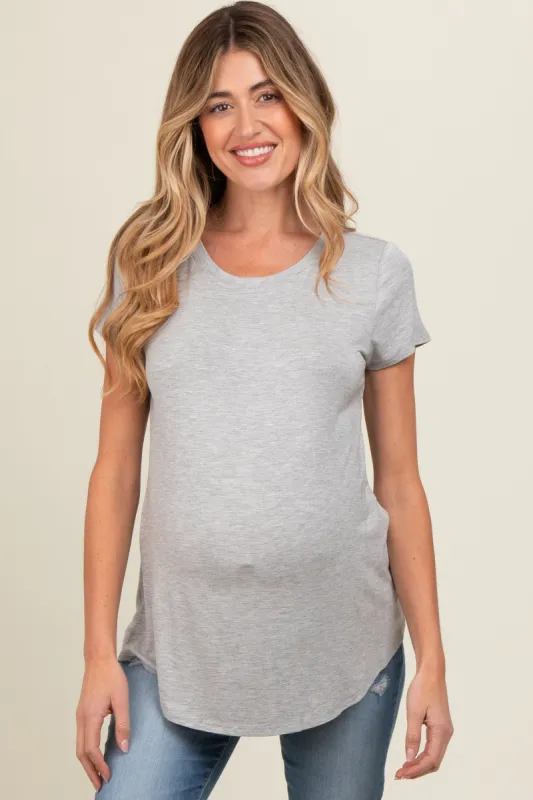 Heather Grey Basic Short Sleeve Maternity Top sold by Pinkblush