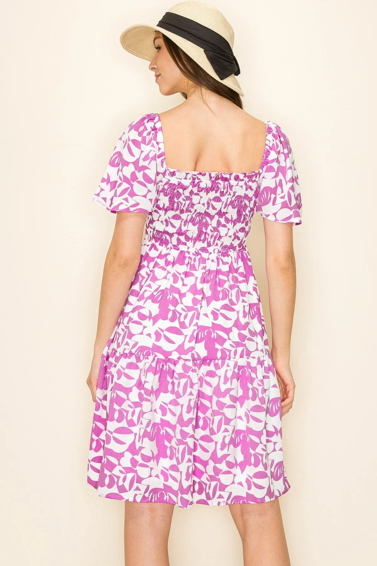 Pink Geo Print Smocked Dress sold by Pinkblush product image thumbnail 2