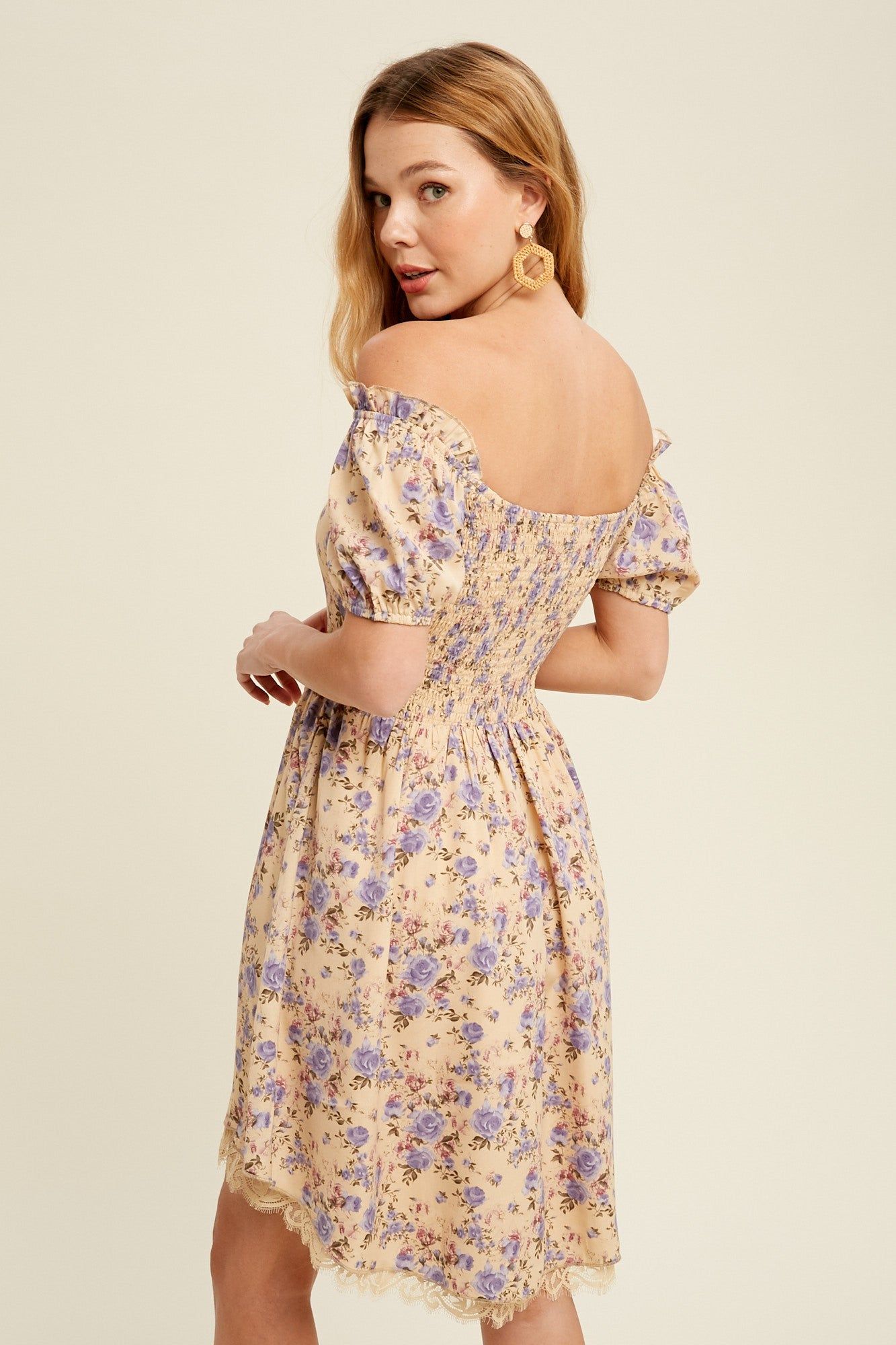 Taupe Floral Printed Woven Mini Dress sold by Pinkblush product image thumbnail 4