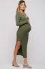 Olive Ribbed Fitted Long Sleeve Maternity Maxi Dress sold by Pinkblush