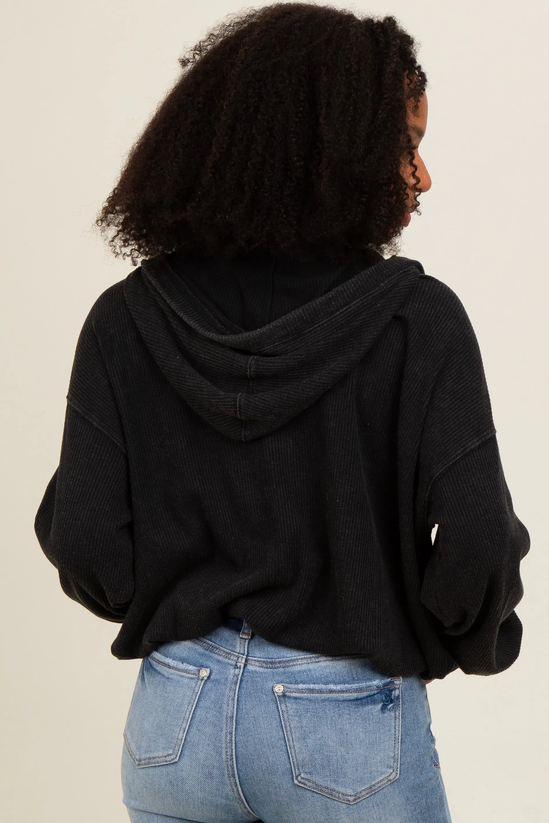 Charcoal Waffle Knit Half Zip Relaxed Fit Hoodie sold by Pinkblush product image thumbnail 4