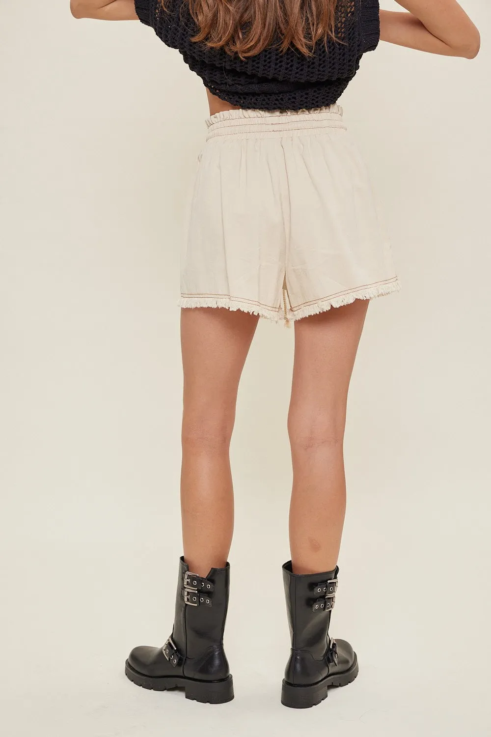 Beige Drawstring Fringe Hem Shorts sold by Pinkblush product image thumbnail 4