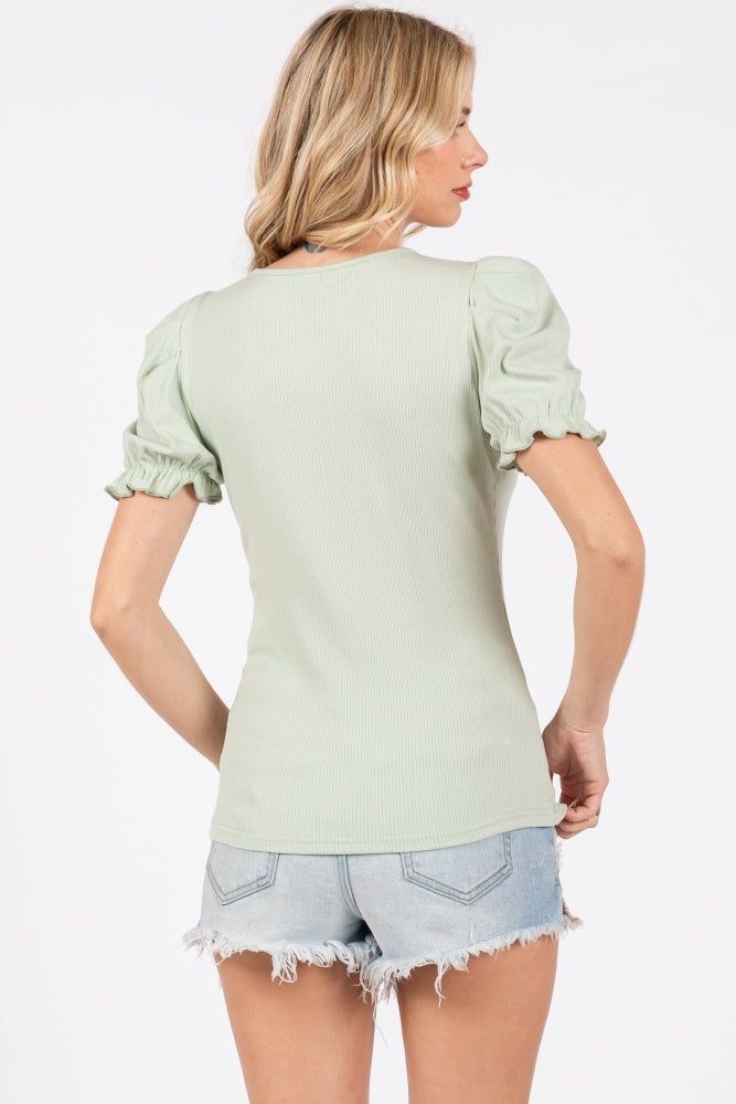 Sage Ribbed Puff Sleeve Top sold by Pinkblush product image thumbnail 4