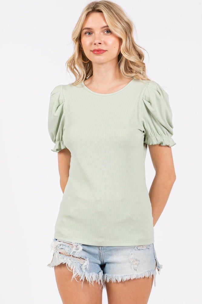 Sage Ribbed Puff Sleeve Top sold by Pinkblush product image thumbnail 2